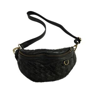 Miloo Haris cross body purse fanny pack Black handwoven leather